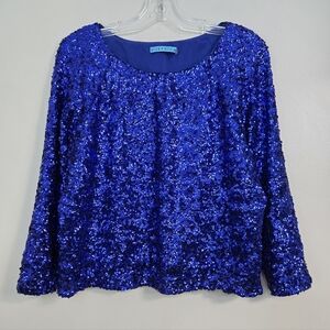 Alice + Olivia Royal Blue Silk & Sequin Top, Size M ~ GUC